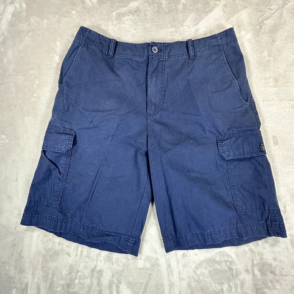 IZOD Cargo Shorts Mens Size 34 Blue Textured Cotton High Rise Outdoor Hiking